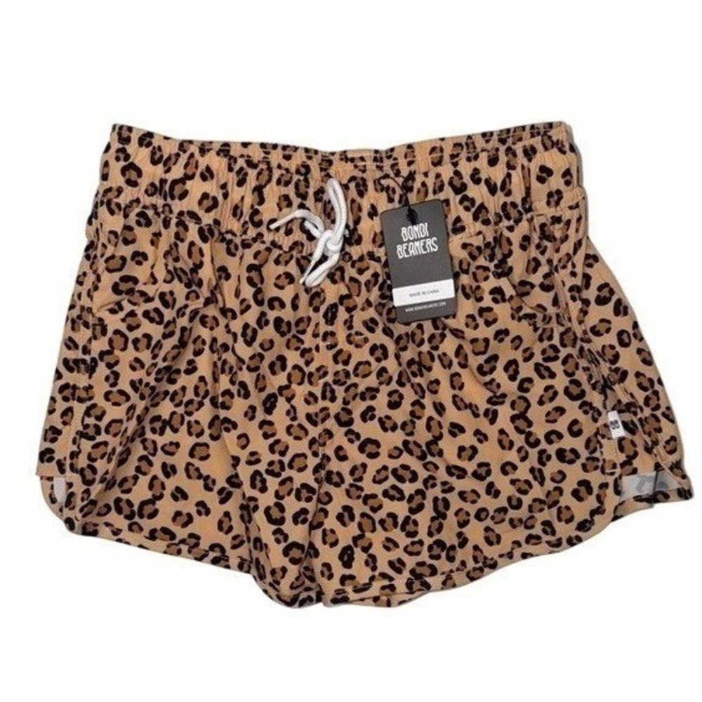 Bondi Beamers‎ Womens Leopard Print Athletic Shorts Tan Black Size 12 NWT